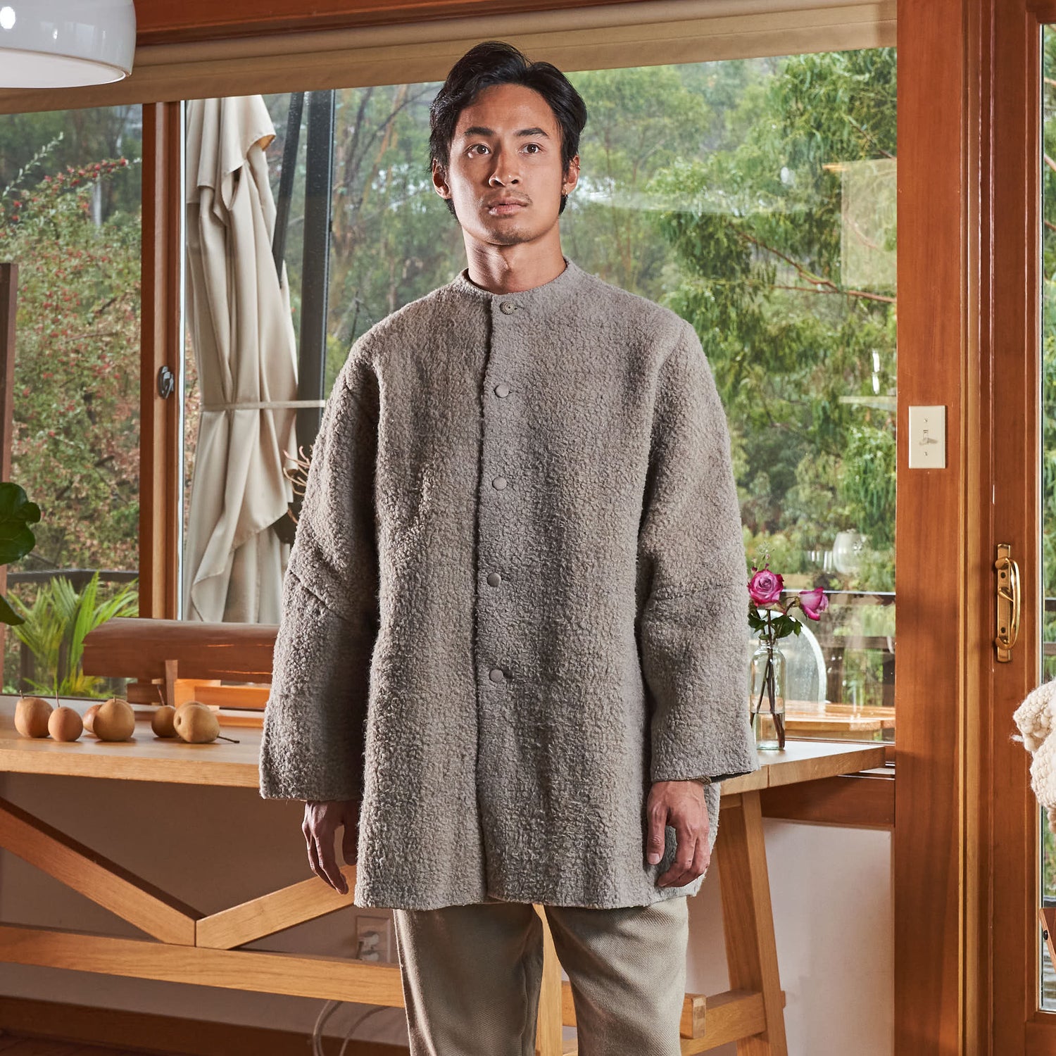 Silk-Lined Cocoon Coat, Handspun & Handwoven Iron Gray Wool