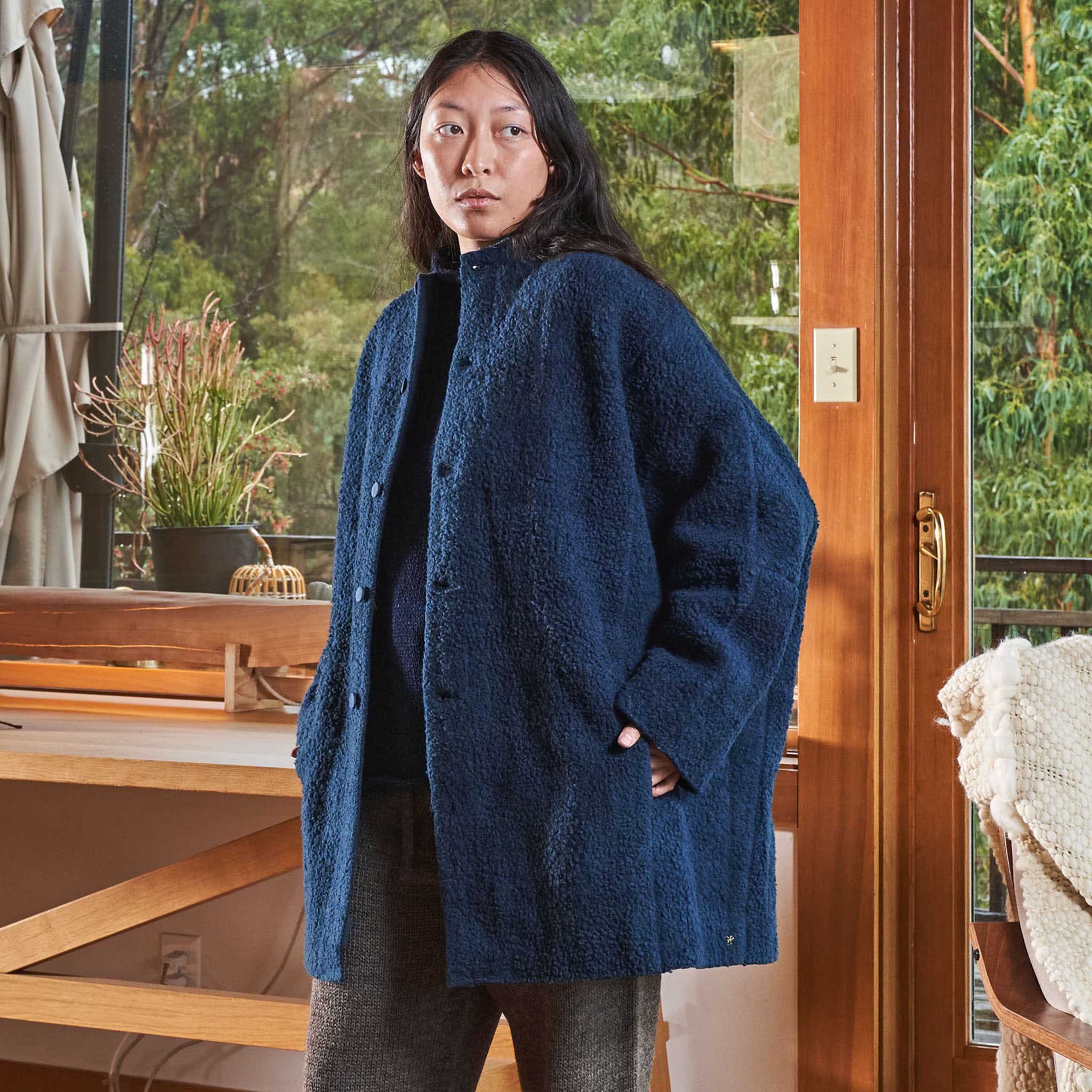 11.11 eleven eleven Felted Cocoon Coat in Handwoven Indigo