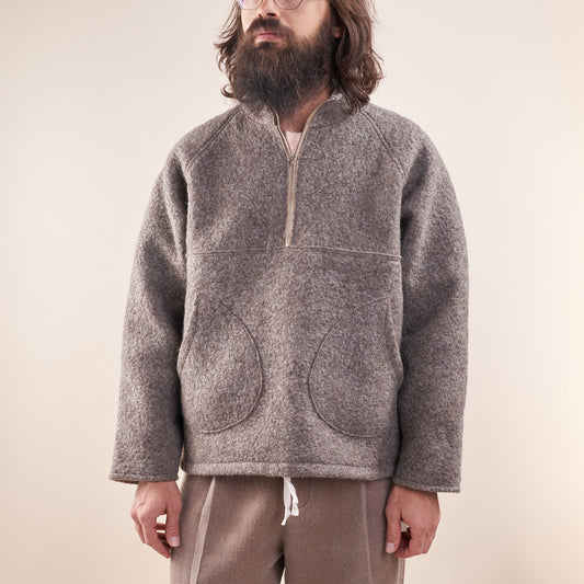Felted Wool Half-Zip Pullover, Undyed Gray