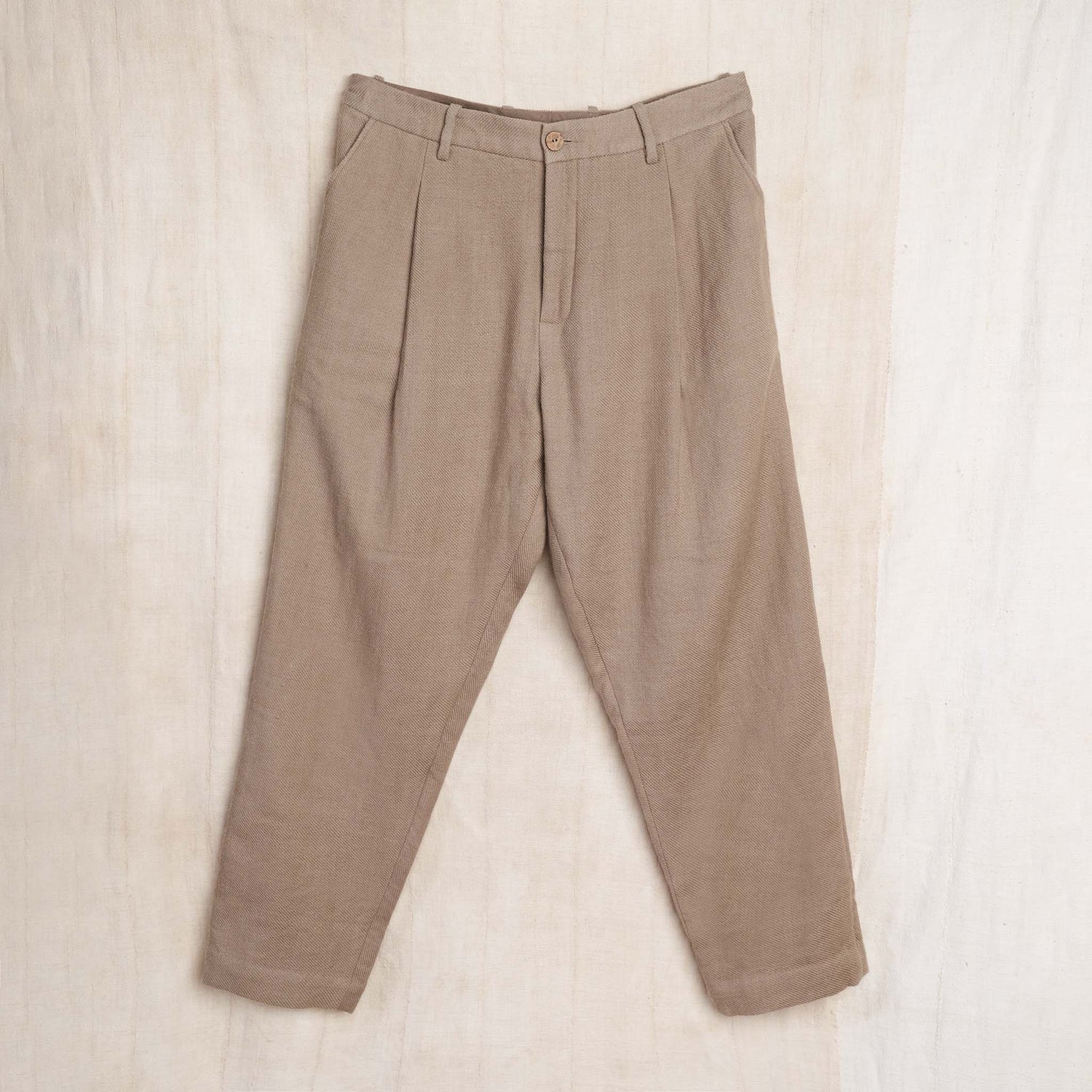 Pleated Taper Trousers, Iron Gray Wool Twill