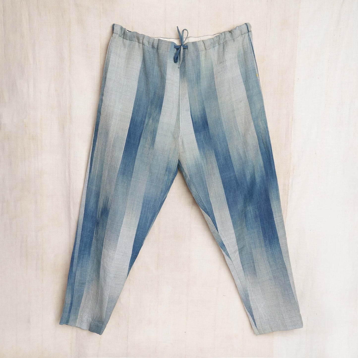 Drawstring Taper Trousers, Indigo Merino Wool Ikat