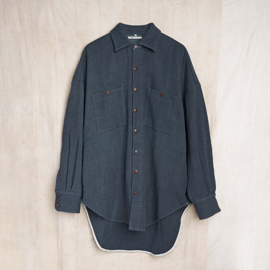 Lonnng Shirt, Indigo-Iron Gray Wool Twill