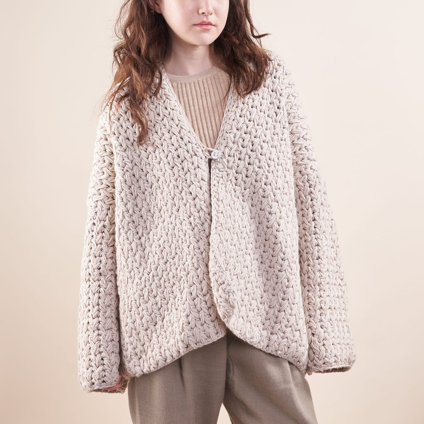 Oversized Merino Cardigan, Crocheted Feather Stitch