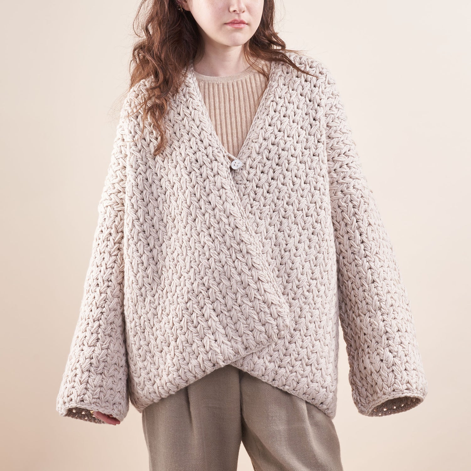 Oversized Merino Cardigan, Crocheted Feather Stitch