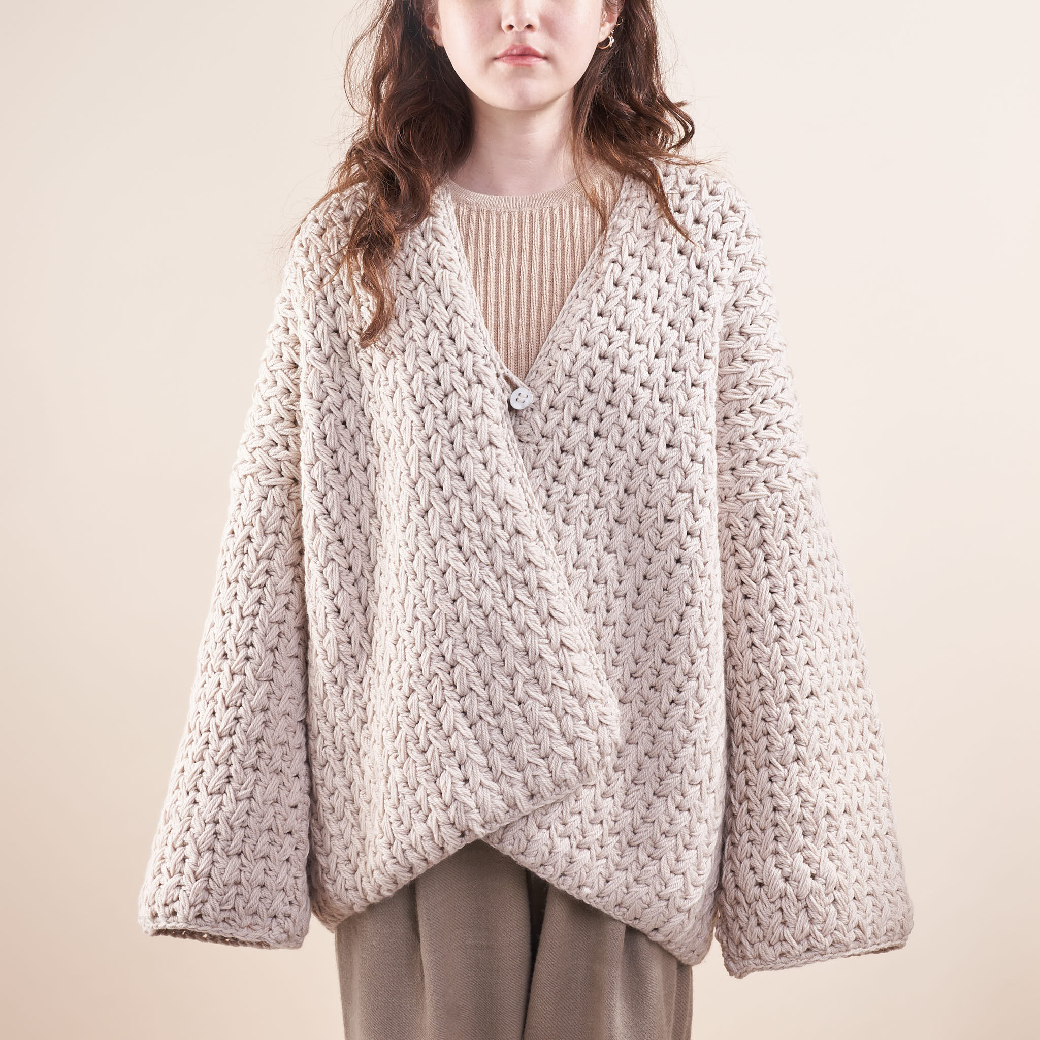 Oversized Merino Cardigan, Crocheted Feather Stitch