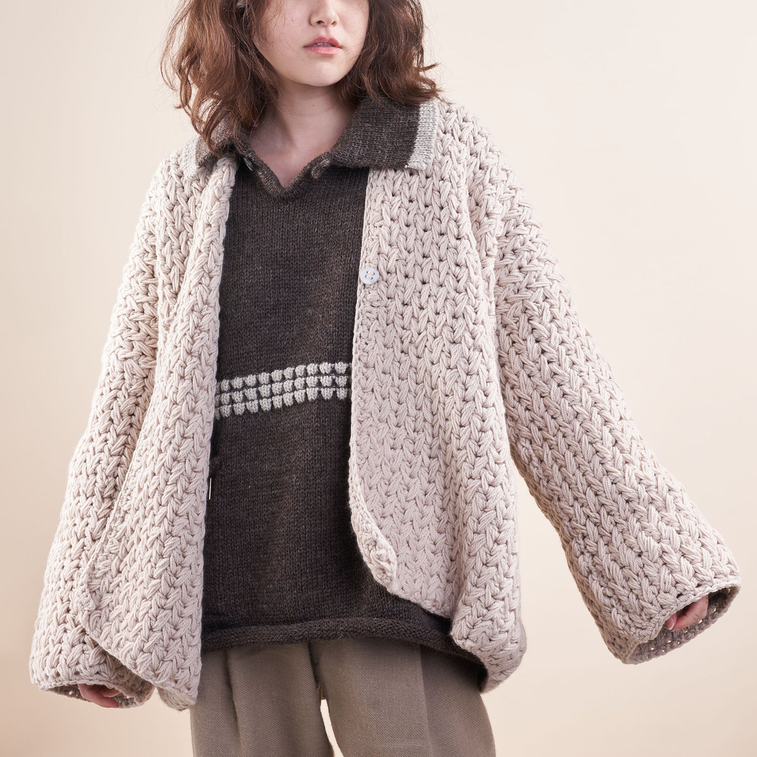 Oversized Merino Cardigan, Crocheted Feather Stitch