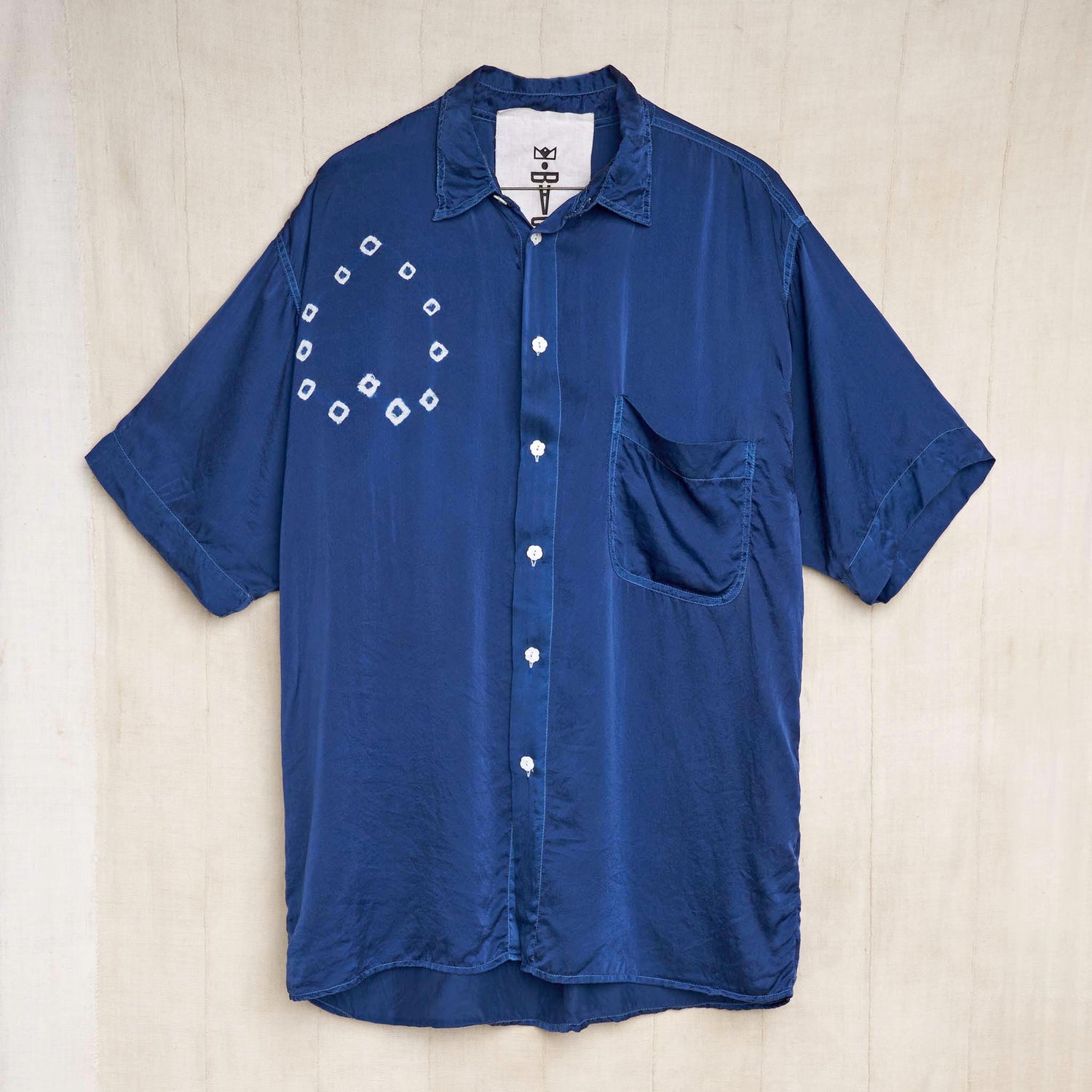 Grandfather Shirt, Indigo Shibori Heritage Silk