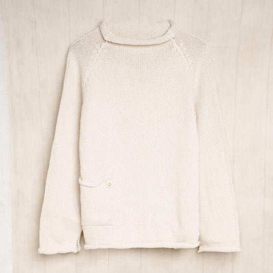 Handknit Kala Cotton Fisherman Sweater, Undyed Cream