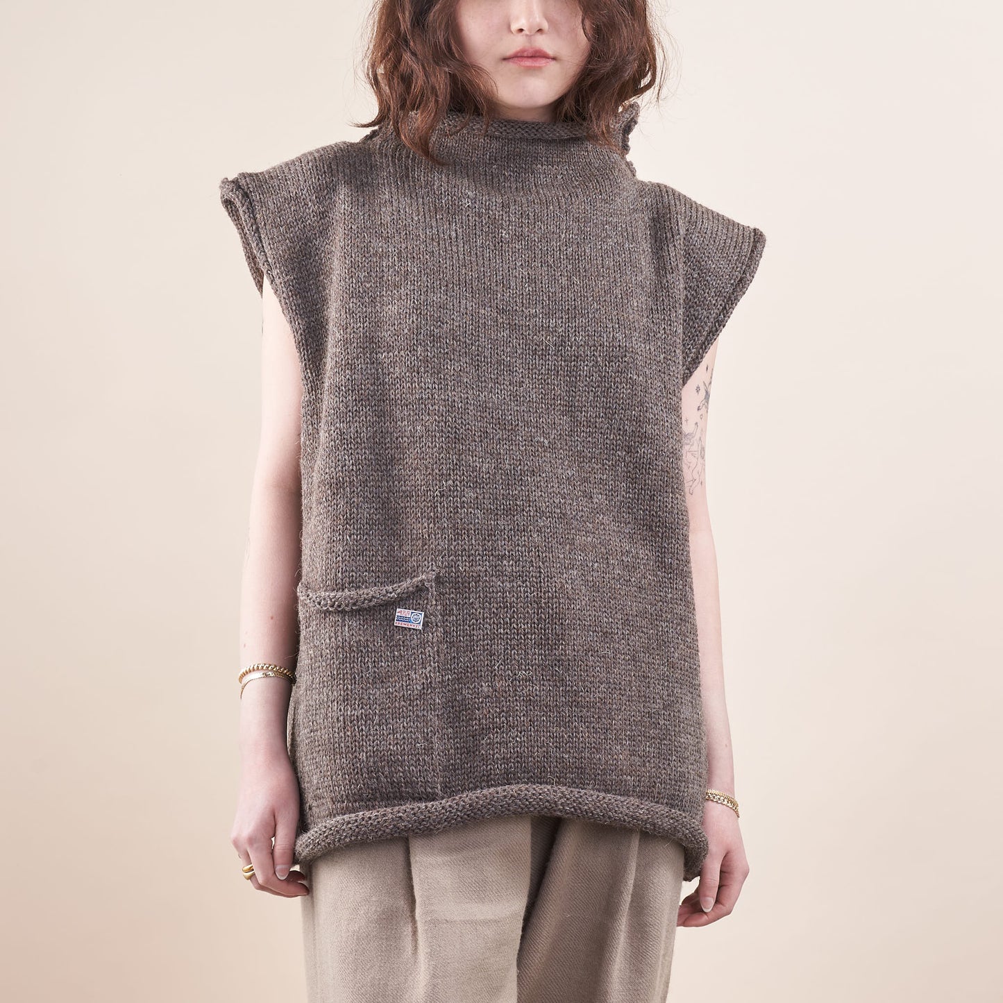Handknit Wool Fisherman Vest, Undyed Gray